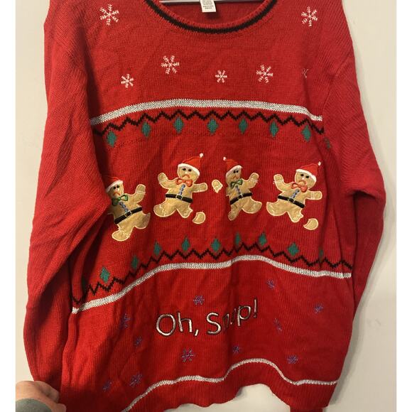 Women Jolly Sweaters Red Gingerbread Oh, Snap! Women’s XL Red XMAS Sweater - Picture 2 of 6